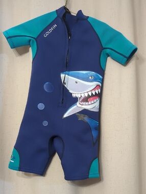 GOLDFIN Kids Shark Shorty Wetsuit - Navy & Teal